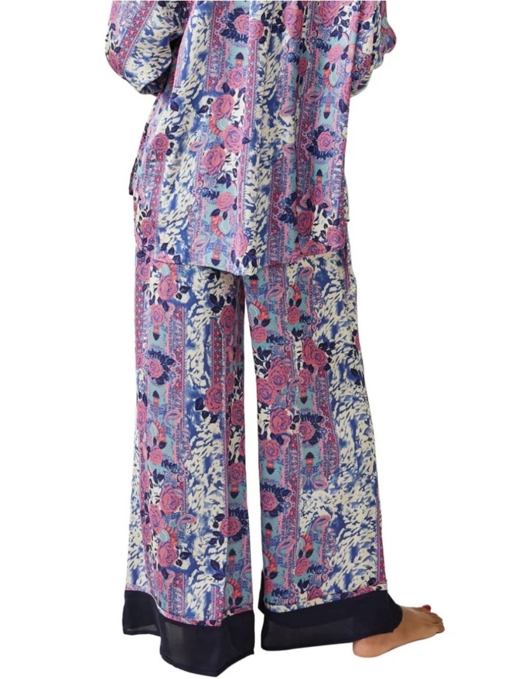 Free People Pink & Blue Floral Wide-Leg Satin Pajamas - Picture 2 of 6